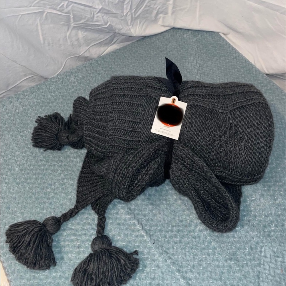 Threshold Black Knit Throw Blanket with Tassels